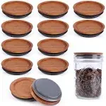 12Pack Wide Mouth Mason Jar Lids Acacia Wooden Storage Canning Jar Lids Ball Jars Bamboo Wooden Lids with Airtight Silicone Seal, Brown