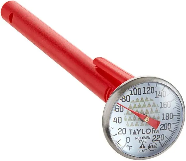 Taylor 3512FS 4 1/2" Instant Read Pocket Probe Dial Thermometer 0 to 220 Degrees Fahrenheit