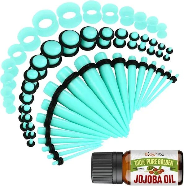 BodyJ4You 54PC Ear Stretching Kit 14G-12mm - Aftercare Jojoba Oil - Acrylic Plugs Gauge Tapers Silicone Tunnels - Lightweight Expanders Men Women