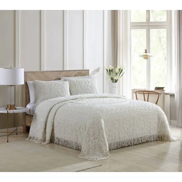 Beatrice Home Fashions Medallion Chenille Bedspread, King, Ivory