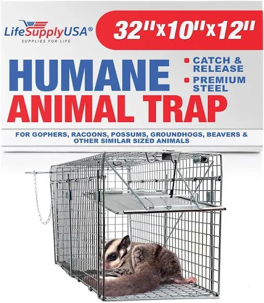 LifeSupplyUSA Large One Door Collapsible Catch Release Heavy Duty Humane Cage Live Animal Trap