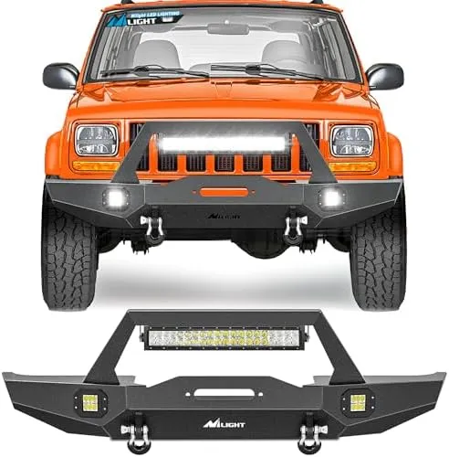 1984-2001 Jeep Cherokee XJ Front Bumper Winch Plate 120W Light Bar 18W Light Pods