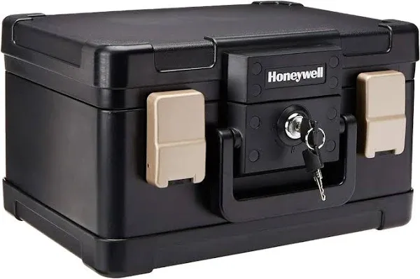 Honeywell Safes & Door Locks - Fireproof & Waterproof Small Safe Box Chest for Home - Fits Folded Letter Size Documents - Strong ABS Plastic - Document Box with Key Lock System - 0.15 CU, Black, 1102