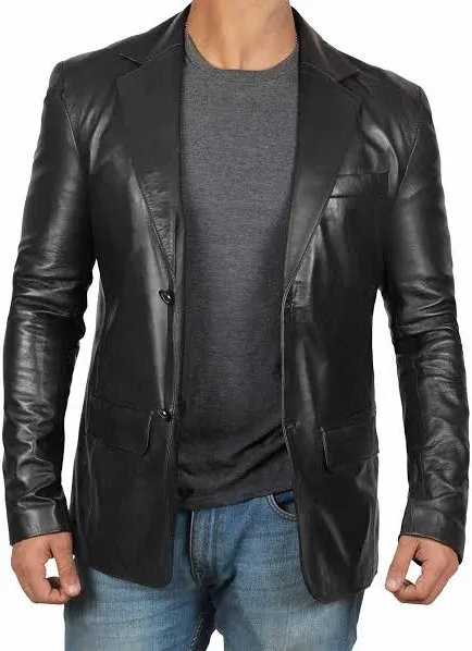 AngelJackets Men's Genuine Black Leather Blazer