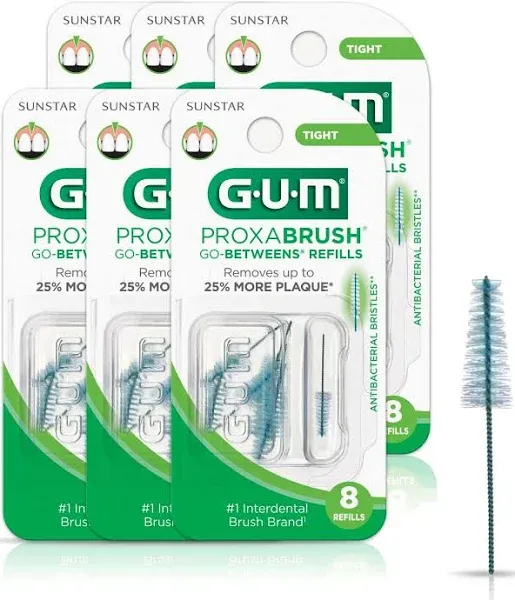 Gum Proxabrush Go-Betweens Refills - Wide - Compatible with Gum Permanent Handle - Reusable Interdental Brushes - Soft Bristled Dental Picks, 8ct