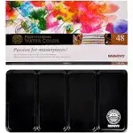 Mungyo Professional Half Pan Size Water Colors Set in Tin Case/Integral Mixing Palette in The Lid (48 Colors)