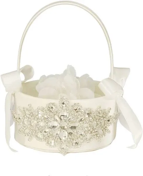 LAPUDA ~ Hand Beaded Rhinestone Flower Girl Basket ~ Ivory ~ Wedding ~ Elegant