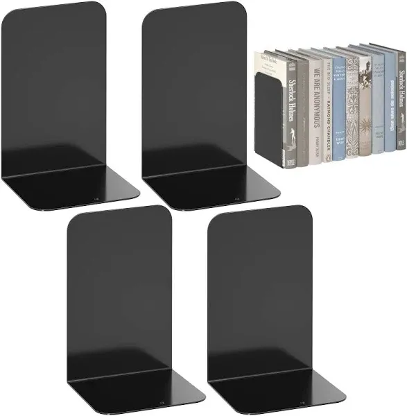 Book Ends Metal Bookends for Shelves,Black Non-Skid for Shelf Office Home,Nonskid Metal Bookend, Premium Book Holder for Office/Home/Class/Library, (2 Pairs)