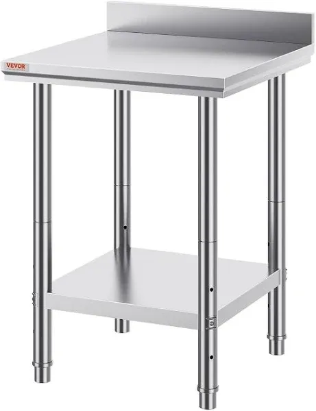 VEVOR 14 x 48 x 34 in. Silver Stainless Steel Commercial Kitchen Prep Table with 2 Adjustable Undershelf Prep Table for BBQ CFBXGGZTSCGZ18G6KV0