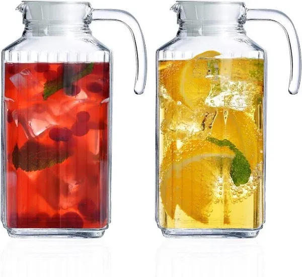 Glass Pitcher with Lid – Set of 2 Glass Water Pitcher 55Oz – Clear Cold Brew ...