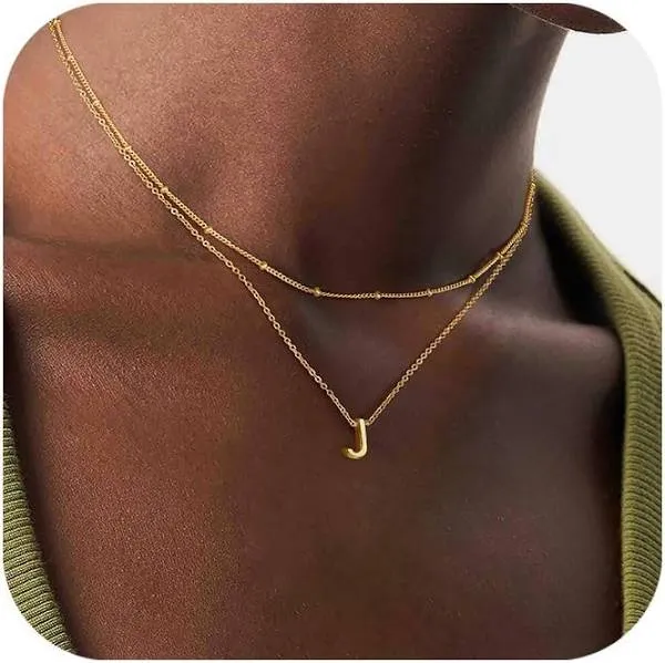 14K Gold Plated Minimalist Initial Necklace