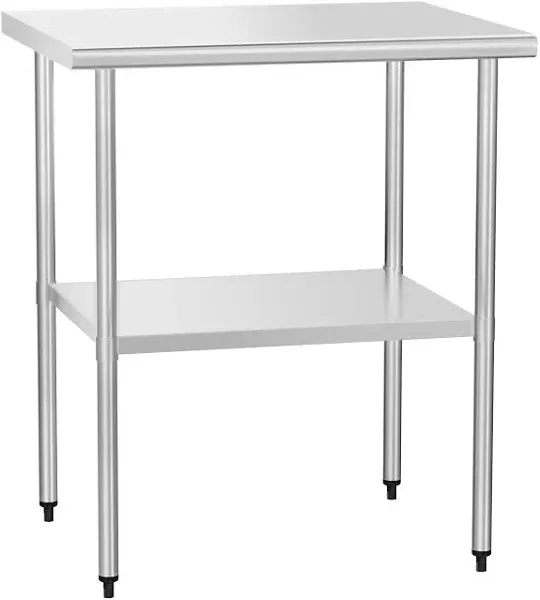 Rockpoint Stainless Steel Table for Prep & Work 48x24 Inches, NSF Metal Commercial Kitchen Table with Adjustable Under Shelf and Table Foot for