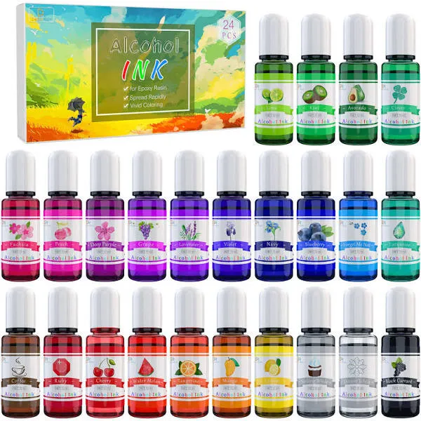 Decorrom Alcohol Ink Set - 24 Vibrant Colours Alcohol-Based Ink For Resin Petri Dish Maki