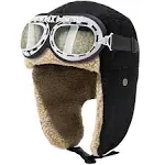 Peicees Vintage Aviator Hat and Goggles Costume Accessories Fur Ear Flaps Trooper Trapper Pilot Cap for Men Women