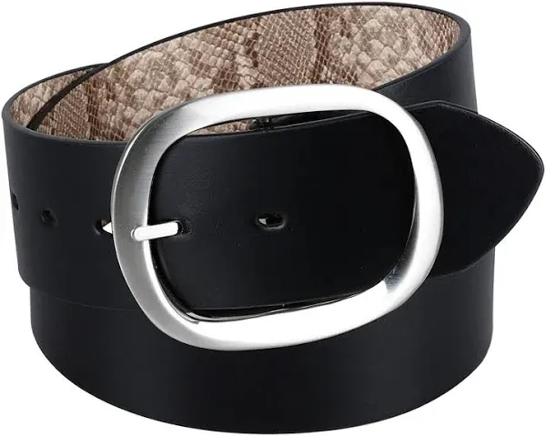 Calvin Klein Women's Two-in-One Flip-to-Reverse Statement Buckle Wide Fashion Reversible Belt (Regular & Plus Sizes)