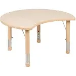 Emma + Oliver 25.125" W x 35.5" L Crescent Natural Plastic Adjustable Activity Table-Seats 4