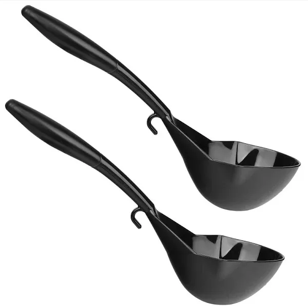 IMPRESA [2 Pack] Canning Ladle Set - 8oz Ladle w/Angled Curve Spoon - Easy Pour Double Spout Ladle - Ladles for Cooking & Canning - Black Nylon Plastic Ladle w/Hook Handle - One-Piece Large