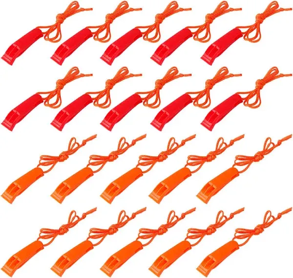 AUGSUN 40 Pcs Emergency Safety Whistle Plastic Whistles Set with Lanyard,Red and Orange