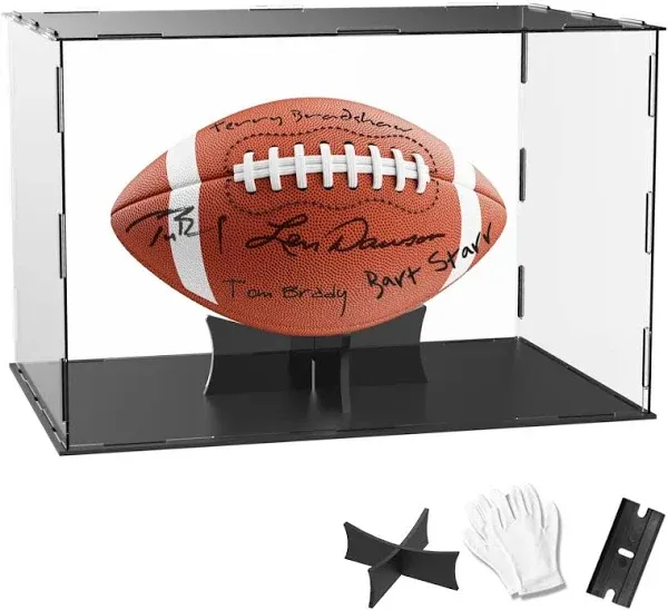 Football Display Case, Memorabilia Acrylic Clear Football Display Box with UV Protected & Removable Interior Display Stand for Autographed Football, Collectibles, Souvenirs 11.8x7.9x7.9 inch