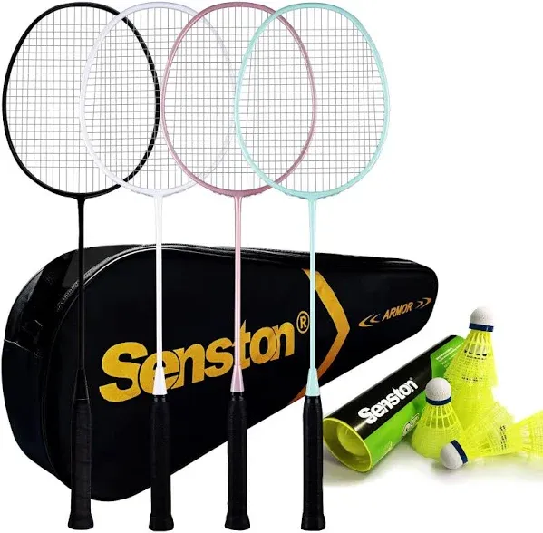 Senston Badminton Racket, Lightweight Badminton Rackets Set with 6 Nylon Shuttlecocks for Outdoor, Backyards, Gym, Pack of 4