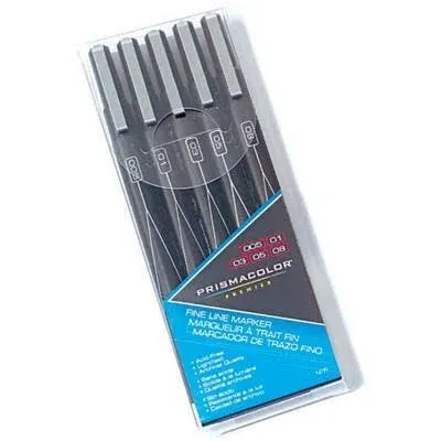 Prismacolor Premier Fine Line Market Set Assorted Size Tips Black Ink New