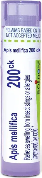 Boiron Apis Mellifica 200ck Homeopathic Medicine for Swelling from Insect Stings or Allergies - Pack of 3 (240 Pellets)