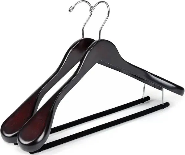 Luxury Wide Shoulder Wooden Hangers 6 Pack, with Velvet 17.5 inch, Mahogany 