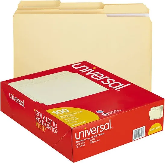 Universal 16113 1/3 Cut Assorted Two-Ply Top Tab Letter Size File Folders