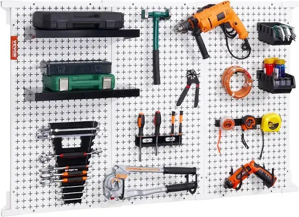 VEVOR Pegboard Wall Organizer 48" x 32" 495LBS Loading Garage Metal Pegboard Organizer Wall Mount