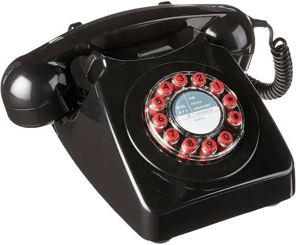 Wild & Wolf 746 Rotary Design Retro Landline Telephone, Black