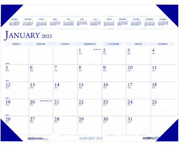 2025 House of Doolittle 24-inch x 19-inch Monthly Desk Pad Calendar, White/Blue (180-25)