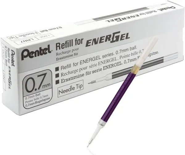 LRN7-V Pentel EnerGel Roller Pen Refills, 0.7mm Medium Needle, Violet, 12 Each