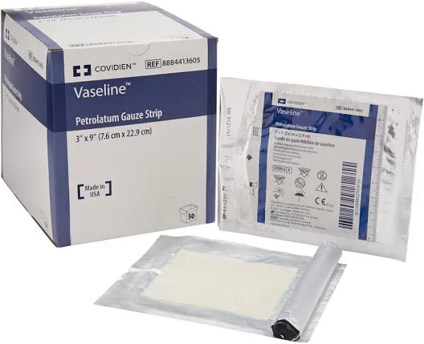 Vaseline Petrolatum Gauze Strip Dressing - 3" x 9" Box of 50 - Covidien