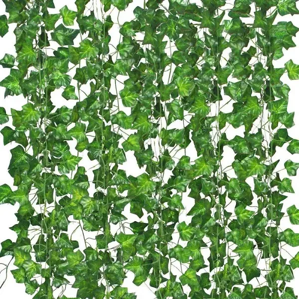 Comtelek 12 Pack Fake Vines for Room Decor Artificial Ivy Garland with Clip Green Flowers Hanging Plants Faux Greenery Leaves Bed