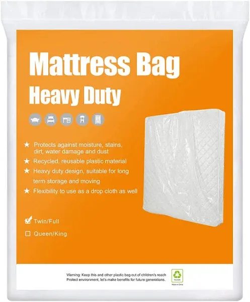 Bysure 2-Pack 5 Mil Transparent Mattress Disposal Bags For Moving And Storage,