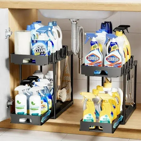 2 Set of 2-Tier Bathroom Under Sink Organizers and Storage