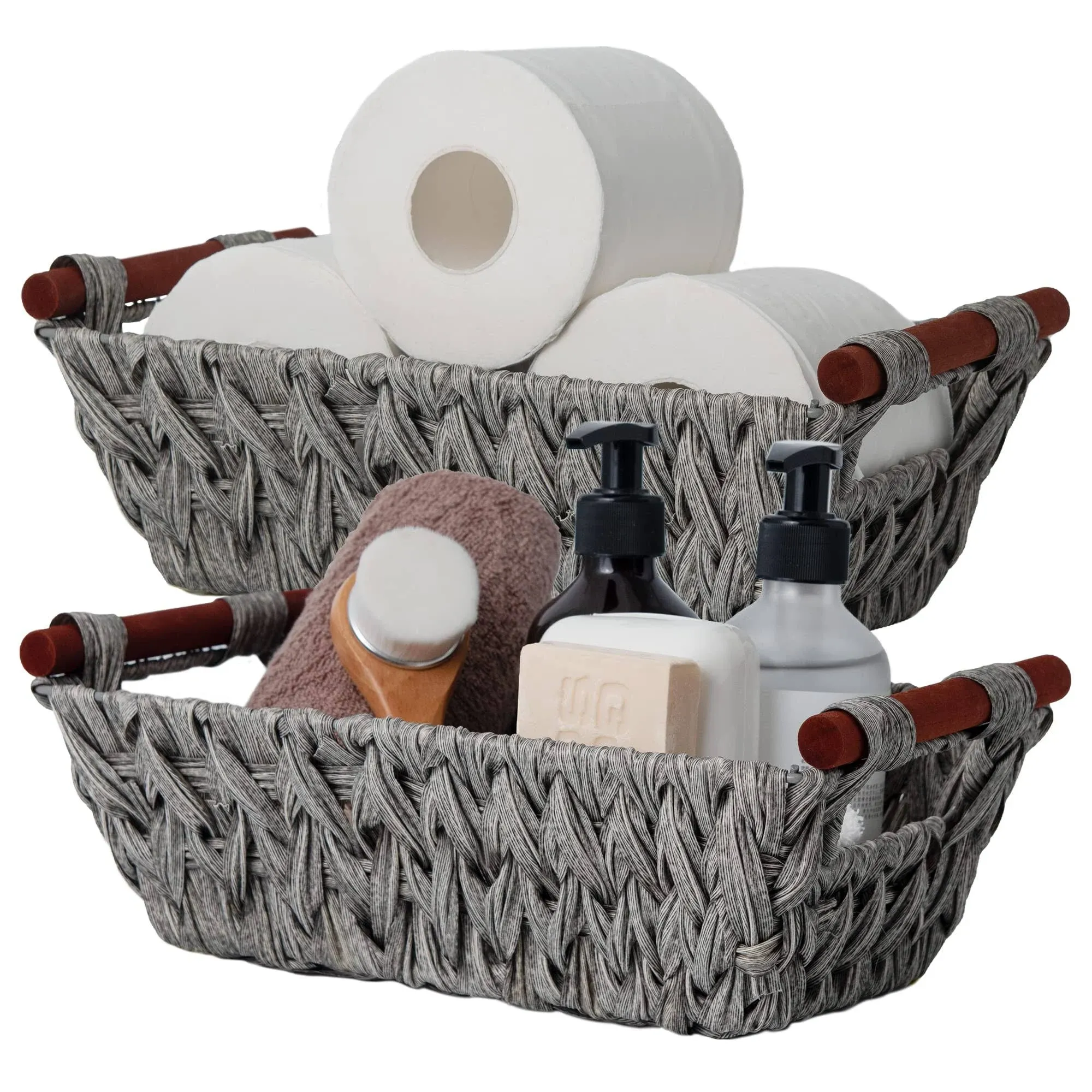 GRANNY SAYS Wicker Storage Basket, Waterproof Trapezoid Woven Baskets for Organi