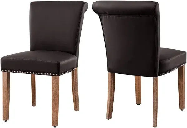 subrtex Leather Upholstered Dining Chair with Nailheads and Solid Wood Legs