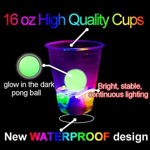 Glowing Party Beer Pong Game for Indoor Outdoor Party Event Fun, Pack with Fl...