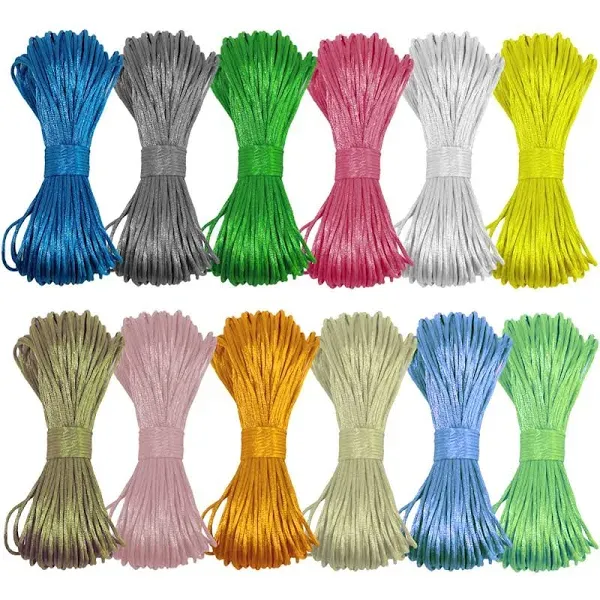 Soft &amp; Colorfast Nylon Rattail Cord for Jewelry - 18 Colors, 200 Yards