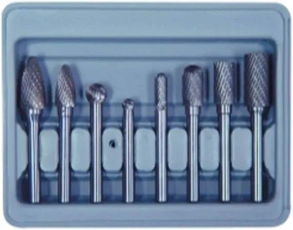 Astro Pneumatic Tool 8-piece Double Cut Carbide Rotary Burr Set