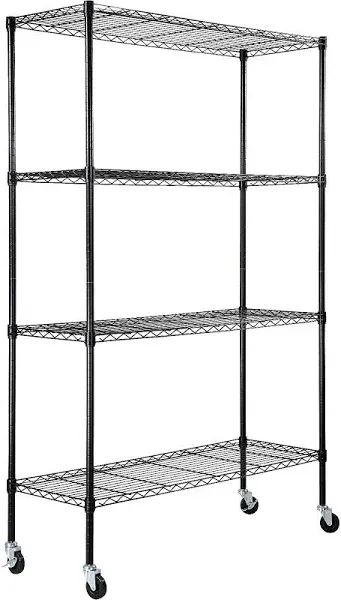 VEVOR Storage Shelving Unit, 4-Tier Adjustable Storage Shelves, 48" L x 18" W x 74" H Garage Storage Shelves, Metal Shelves with Wheels for Kitchen Pantry Basement Bathroom Laundry