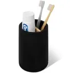 Black Premium Toothbrush Holder - Concrete Detachable Base and Bamboo Compartmen