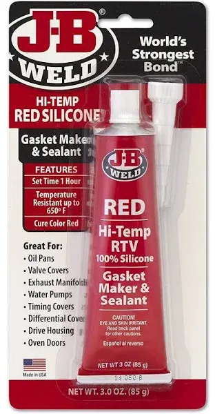 J-B Weld 31314 Sealant, 3 Oz, Tube, Red, Silicone Base, Not Applicable