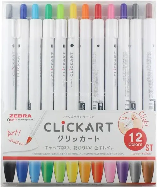 Zebra ClickArt Knock type water base pen, Standard 12 color set （WYSS22-12CST）