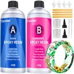 Teexpert Epoxy Resin Crystal Clear: 34oz Epoxy Resin Kit 3X Yellowing Resistant Fast Curing for Casting Coating Art DIY Craft JE