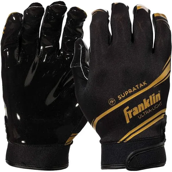 Franklin Sports Supratak Football Receiver Gloves - Black/Gold - Youth Small