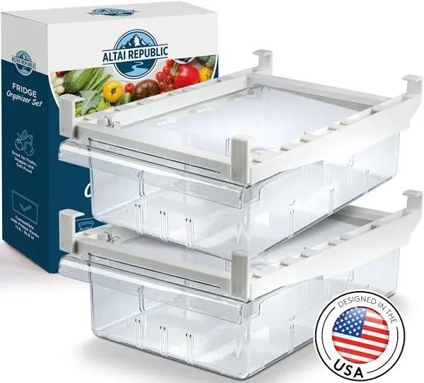 2 Pack Fridge Drawers - Pull Out Refrigerator Storage Drawers - Transparent 