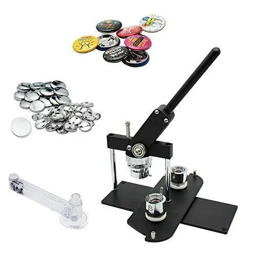 ChiButtons Button Maker Kit 25mm (1") Badge Press Machine-B400 + 25mm Round Die Moulds + 500 Set Button Components + Adjustable Circle Cutter (Black-New)