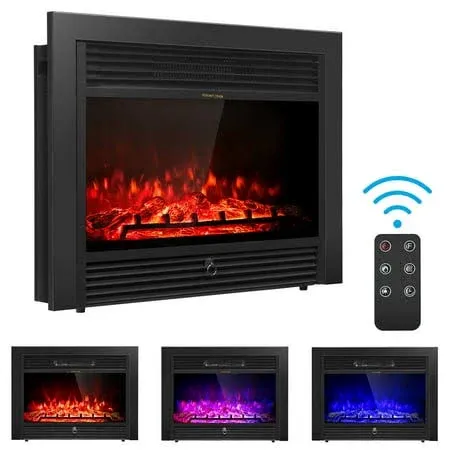 28.5'' Fireplace Electric Embedded Insert Heater Glass Log Flame Remote